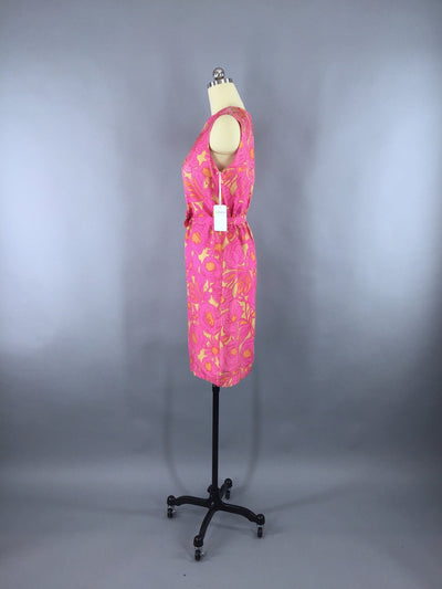 1960s Vintage Preppy Pink Floral Silk Shift Dress - ThisBlueBird