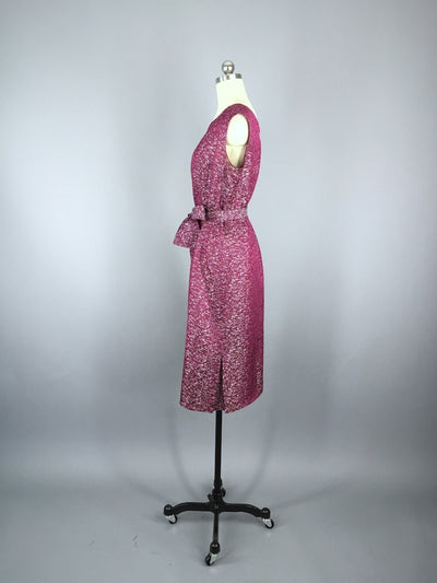 1960s Vintage Purple Satin Brocade Dress - ThisBlueBird