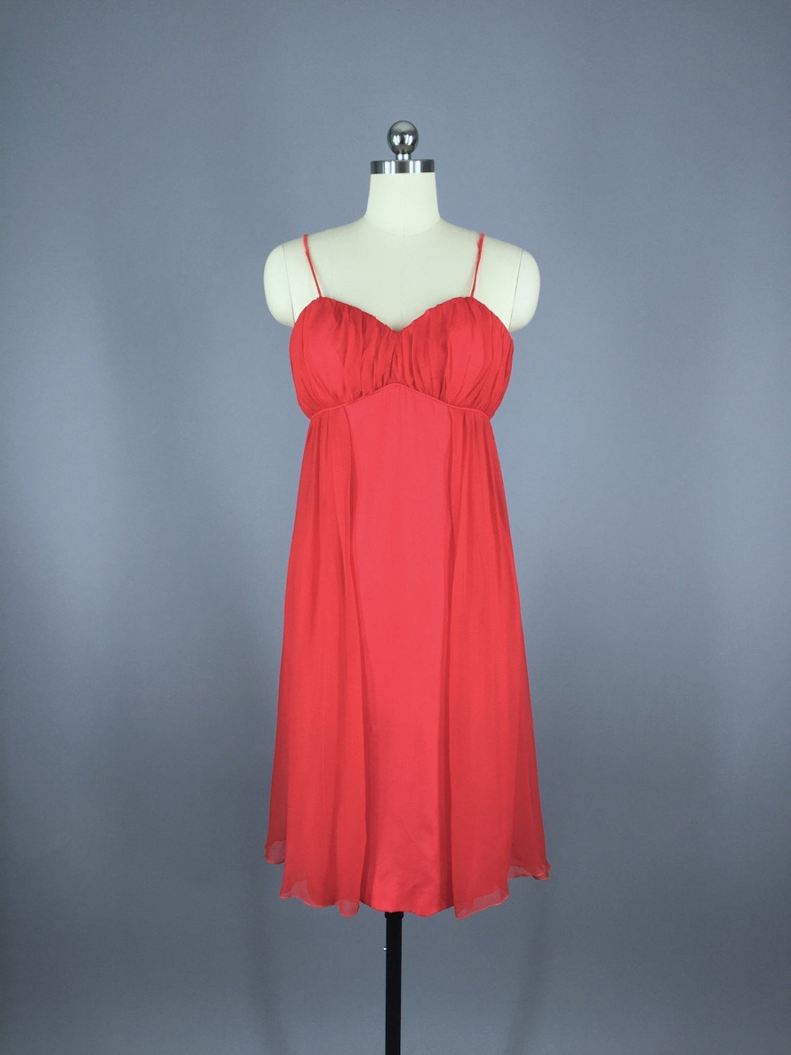 1960s Vintage Red Chiffon Dress - ThisBlueBird