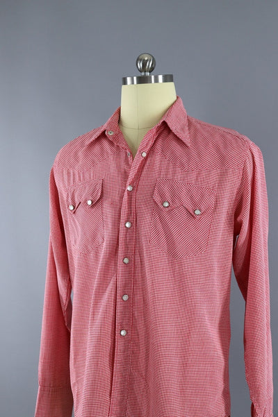 1960s Vintage Red & White Gingham Western Shirt / Westmoor Sportswear - ThisBlueBird