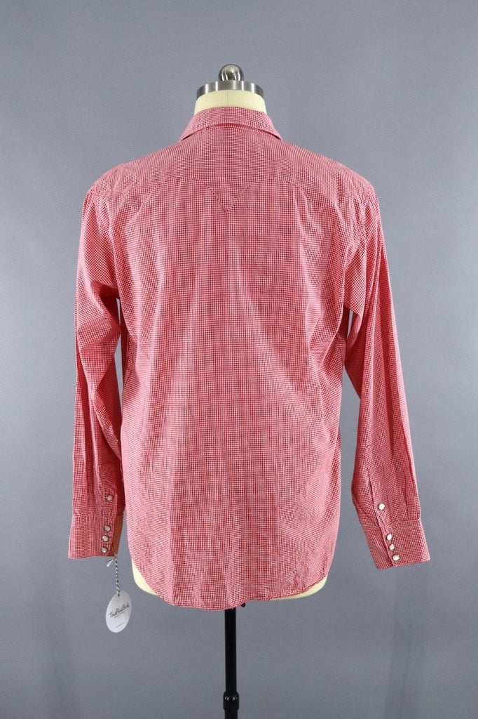 1960s Vintage Red & White Gingham Western Shirt / Westmoor Sportswear - ThisBlueBird