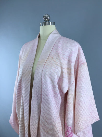 1960s Vintage Silk Haori Kimono Cardigan Jacket in Pink and Gold Grapes Shibori - ThisBlueBird