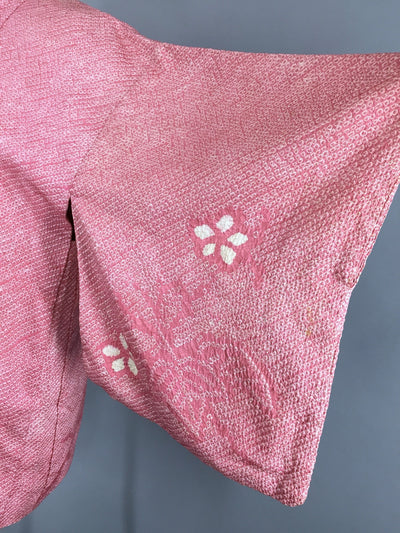 1960s Vintage Silk Haori Kimono Cardigan Jacket in Pink and White Shibori - ThisBlueBird