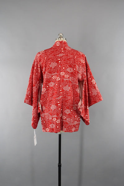 1960s Vintage Silk Haori Kimono Cardigan Jacket in Red Orange Shibori - ThisBlueBird