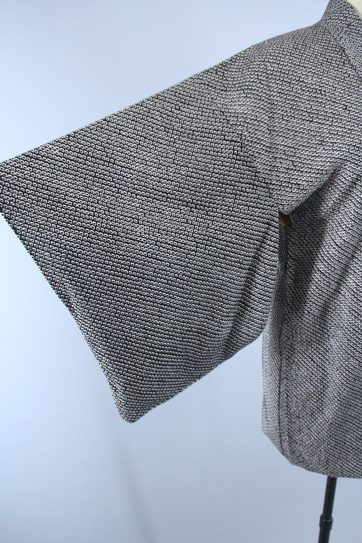 1960s Vintage Silk Haori Kimono Jacket Cardigan / Black &amp; White Shibori Dyed - ThisBlueBird