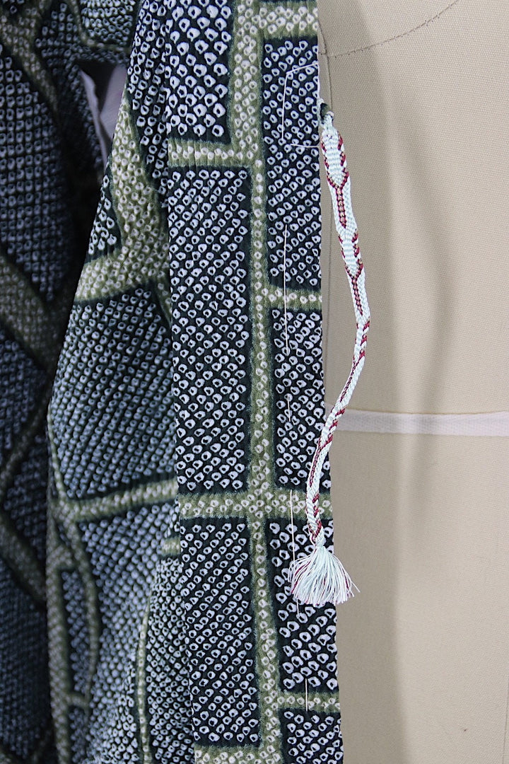 1960s Vintage Silk Haori Kimono Jacket Cardigan / Dark Green Shibori - ThisBlueBird