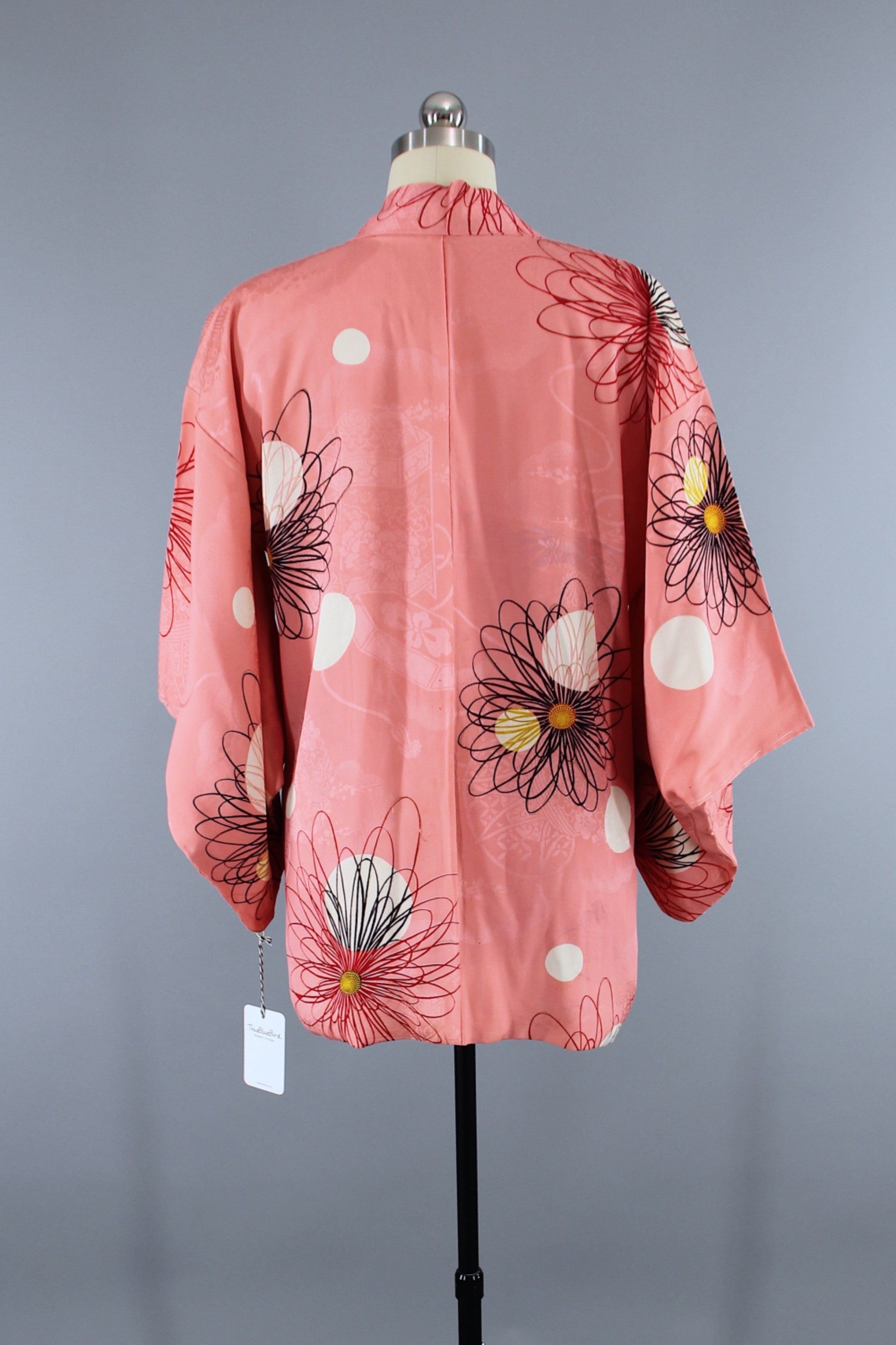 1960s Vintage Silk Haori Kimono Jacket Cardigan Mod Pink Floral