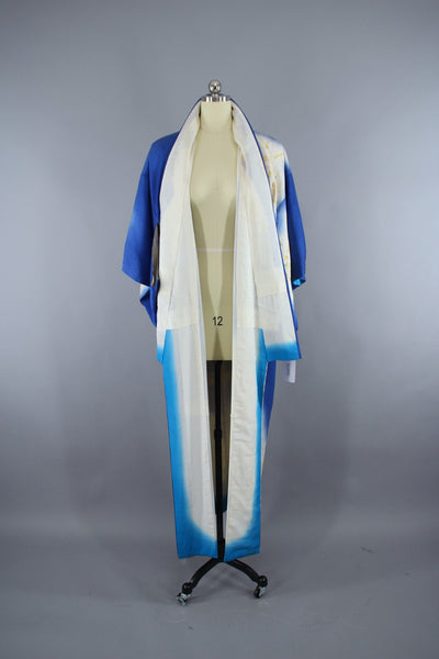 1960s Vintage Silk Kimono Robe / Blue ORCHIDS Floral Print - ThisBlueBird