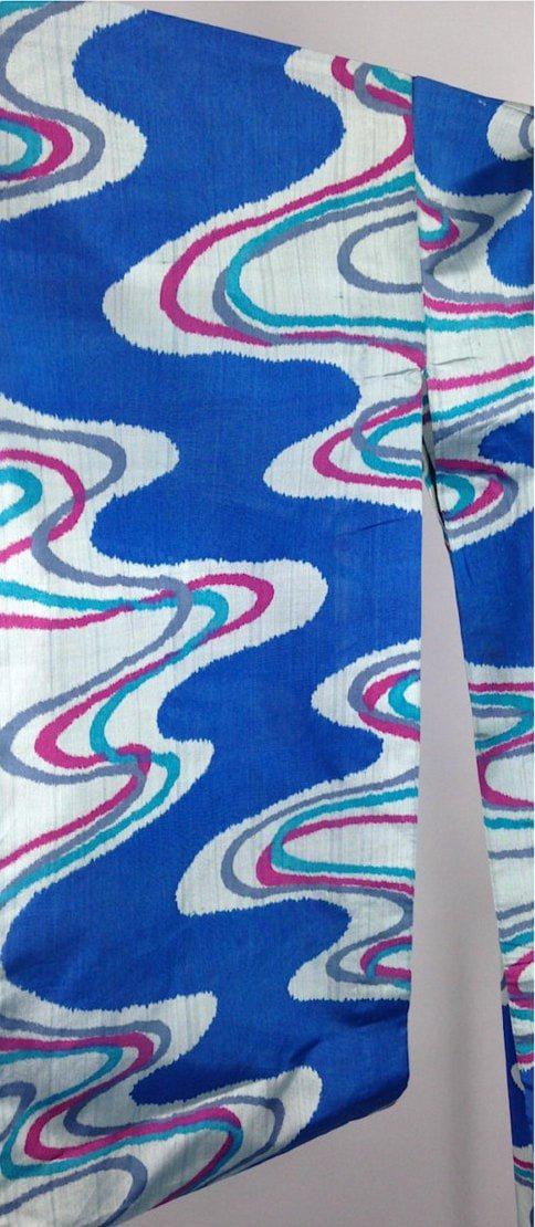 1960s Vintage Silk Kimono Robe / Blue Waves Yukata - ThisBlueBird