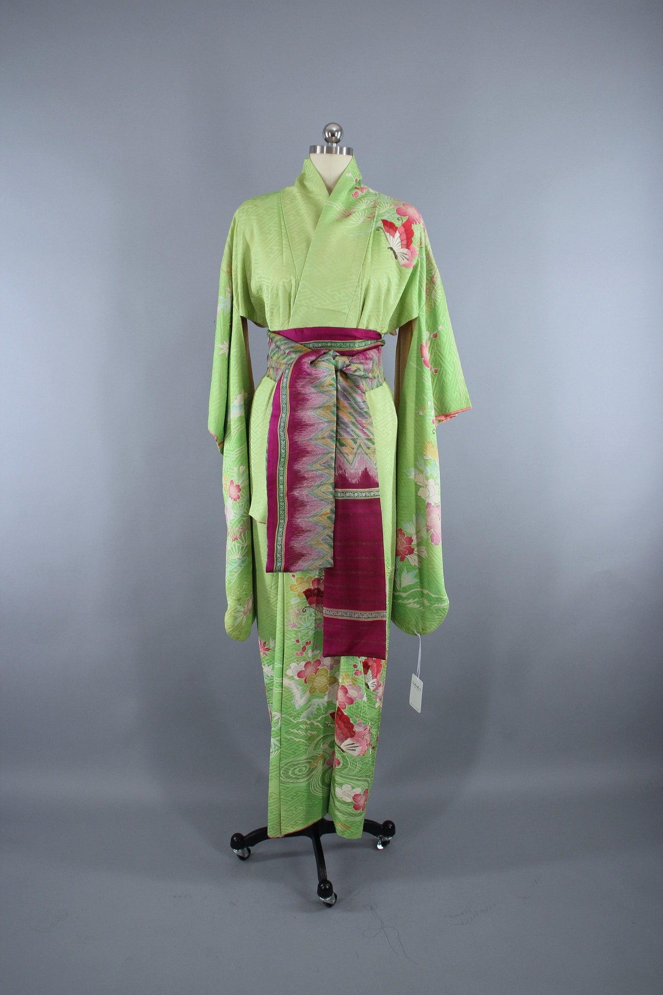 1960s Vintage Silk Kimono Robe Furisode / Embroidered Butterflies ...