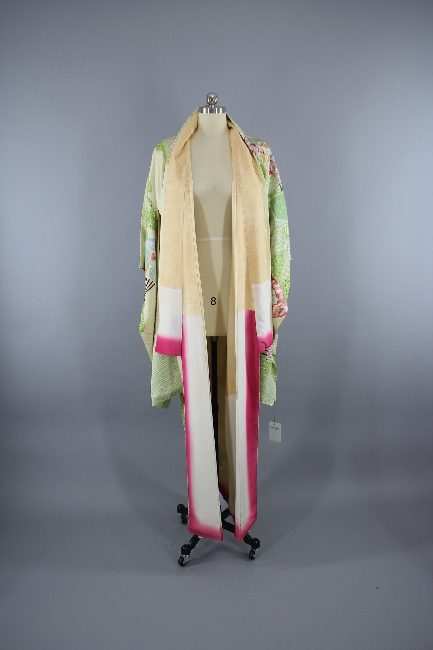 1960s Vintage Silk Kimono Robe / Green & Purple Shibori Furisode - ThisBlueBird