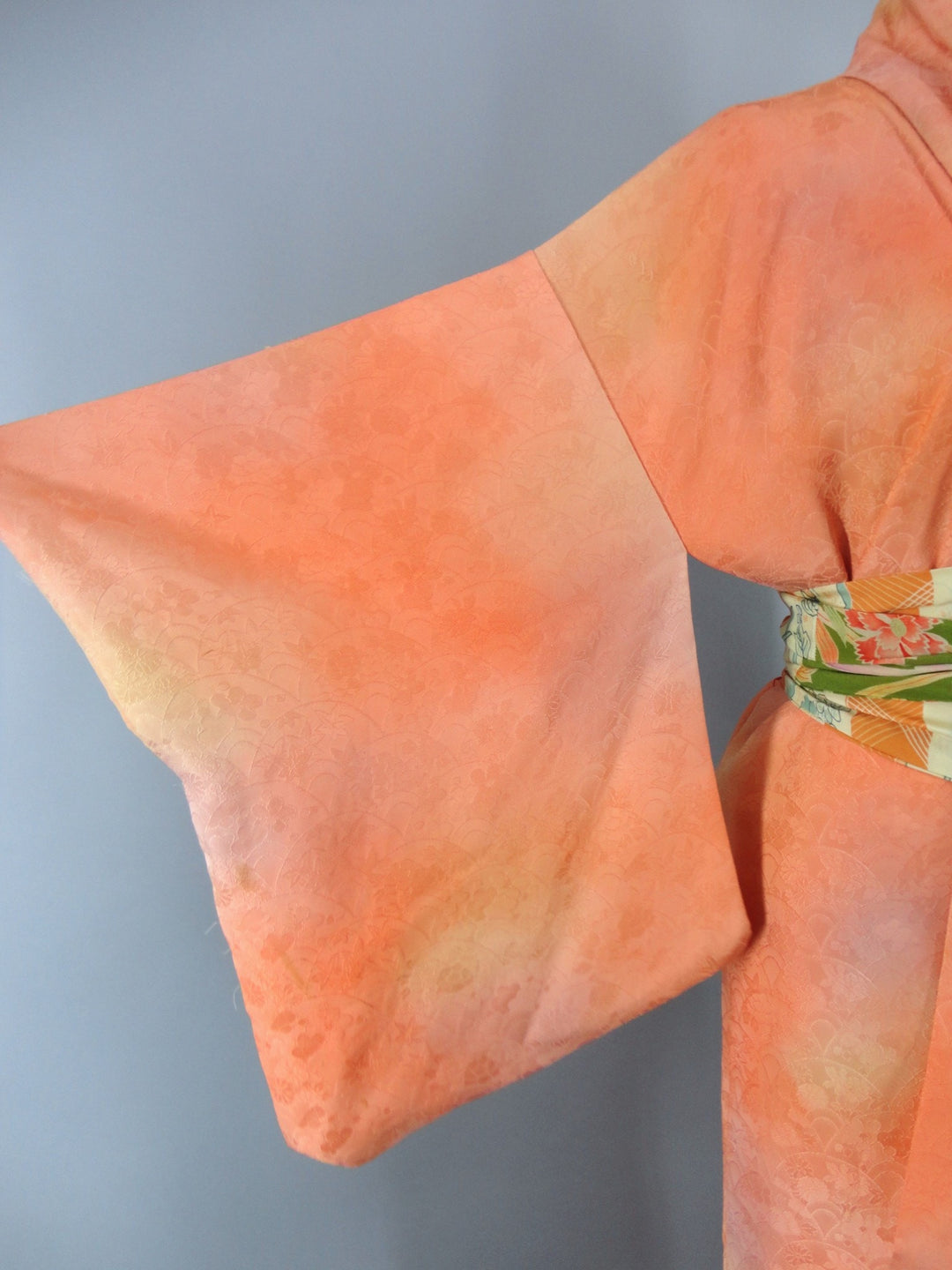 1960s Vintage Silk Kimono Robe in Orange Sherbet Ombre - ThisBlueBird