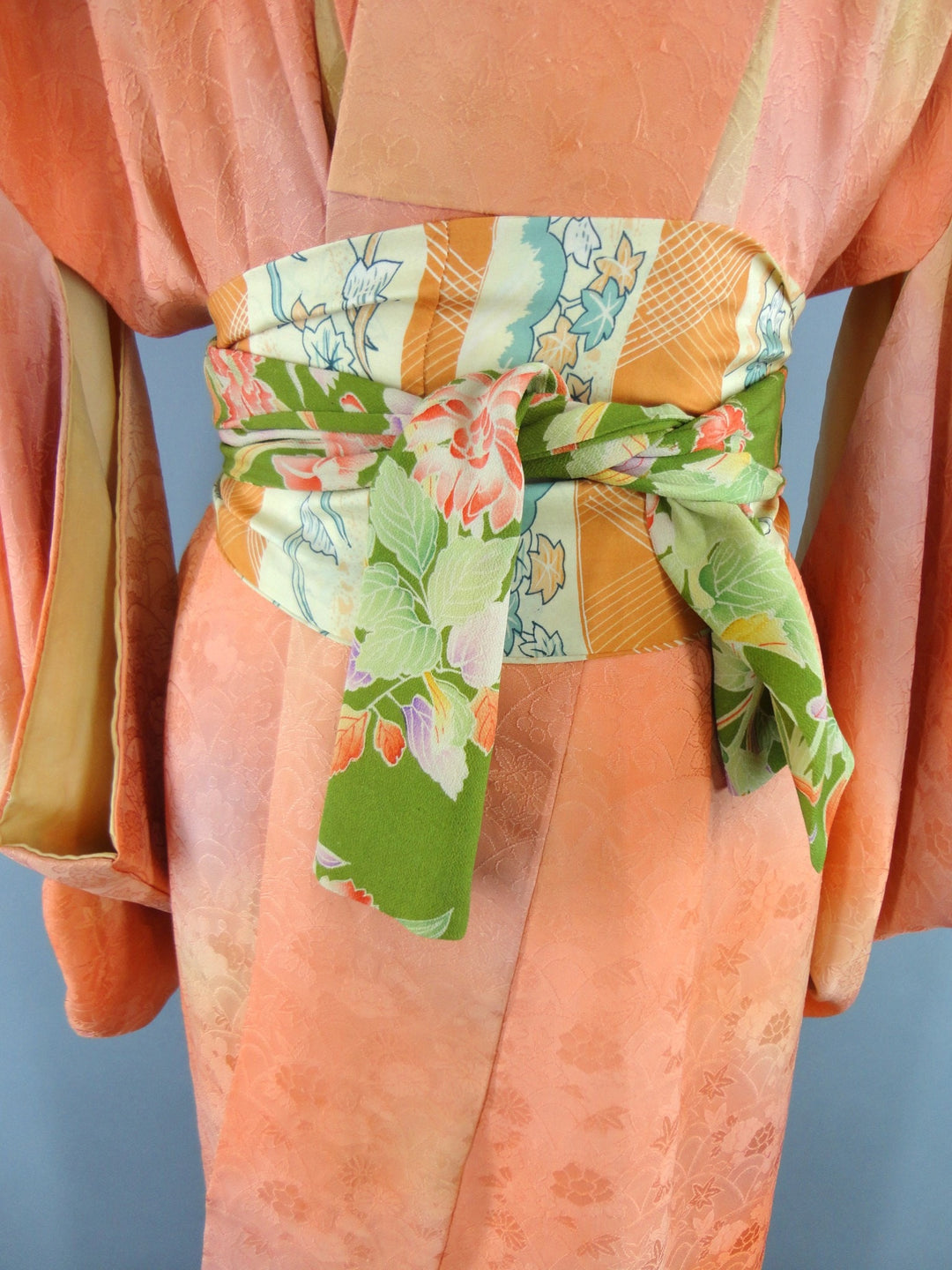 1960s Vintage Silk Kimono Robe in Orange Sherbet Ombre - ThisBlueBird