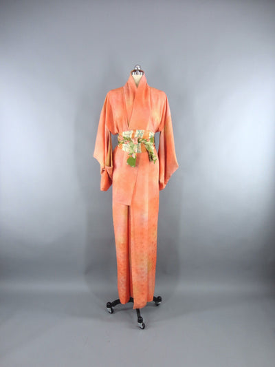 1960s Vintage Silk Kimono Robe in Orange Sherbet Ombre - ThisBlueBird