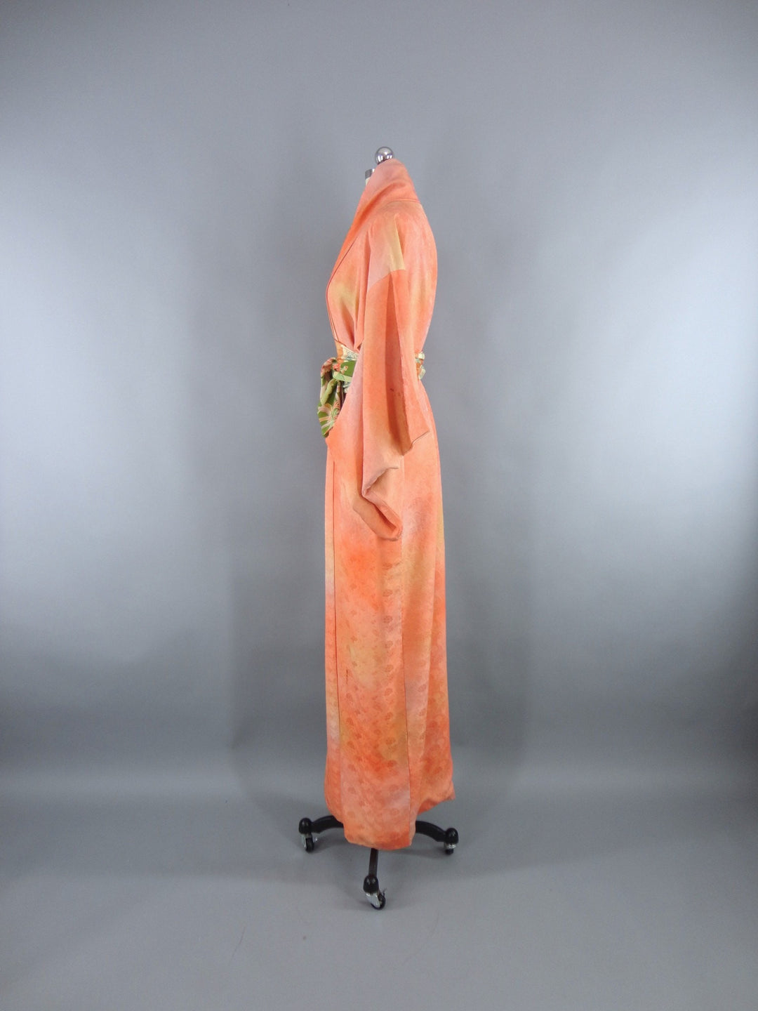 1960s Vintage Silk Kimono Robe in Orange Sherbet Ombre - ThisBlueBird