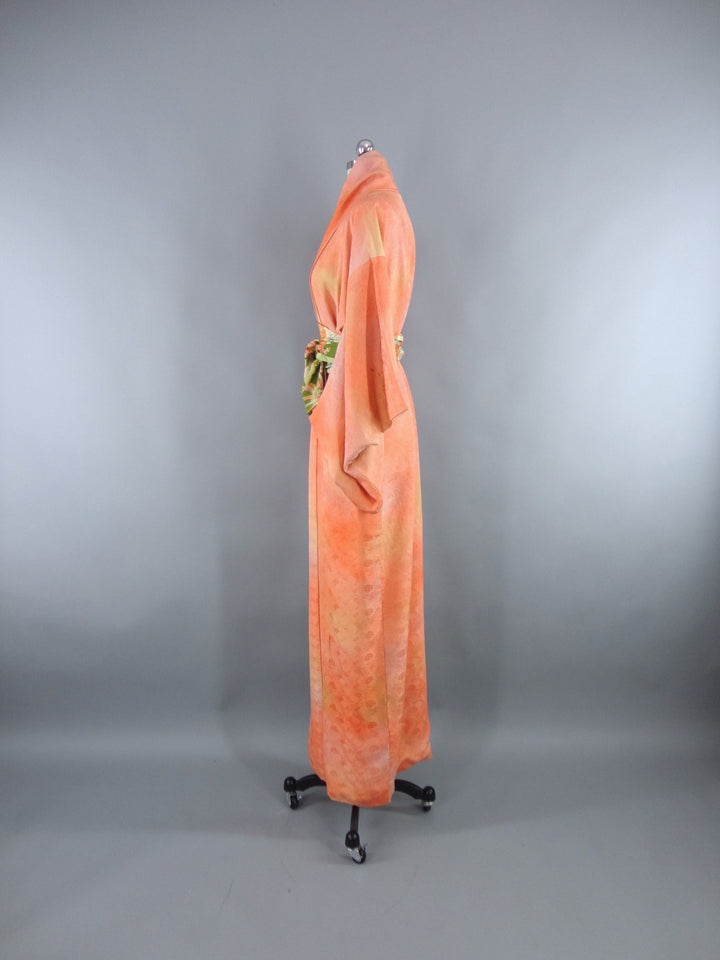 1960s Vintage Silk Kimono Robe in Orange Sherbet Ombre - ThisBlueBird