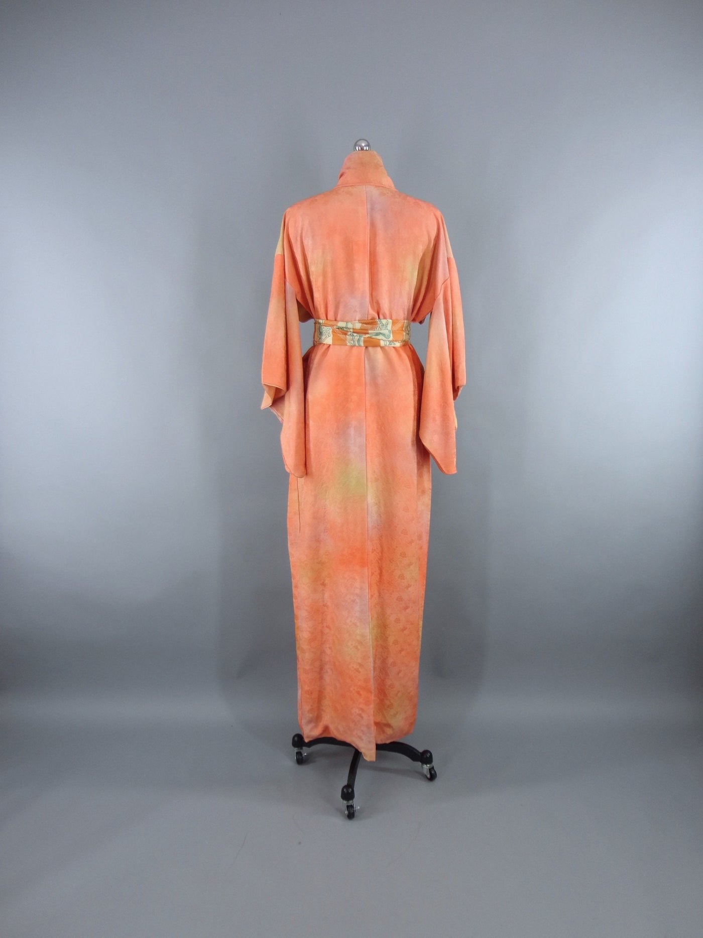1960s Vintage Silk Kimono Robe in Orange Sherbet Ombre - ThisBlueBird