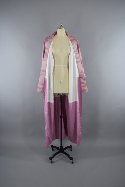 1960s Vintage Silk Kimono Robe in Orchid Pink Lavender Ombre Clouds - ThisBlueBird