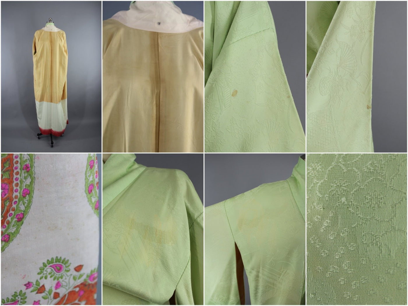 1960s Vintage Silk Kimono Robe in Pastel Spring Green - ThisBlueBird
