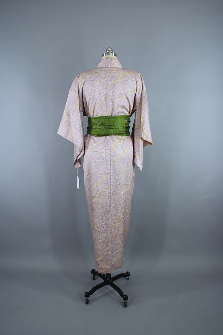 1960s Vintage Silk Kimono Robe in Purple Shibori Print - ThisBlueBird