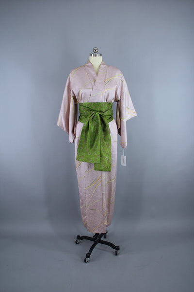 1960s Vintage Silk Kimono Robe in Purple Shibori Print - ThisBlueBird