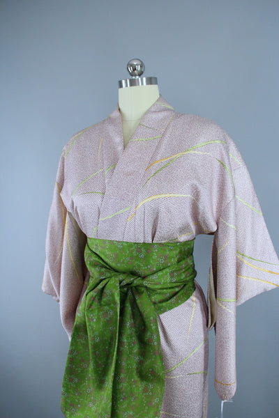1960s Vintage Silk Kimono Robe in Purple Shibori Print - ThisBlueBird