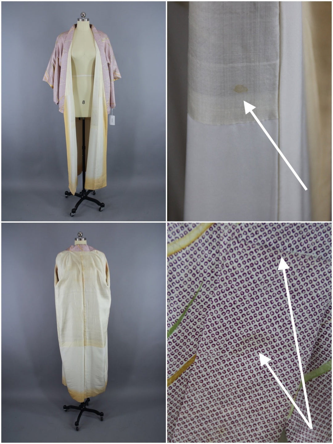 1960s Vintage Silk Kimono Robe in Purple Shibori Print - ThisBlueBird