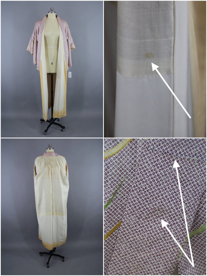 1960s Vintage Silk Kimono Robe in Purple Shibori Print - ThisBlueBird