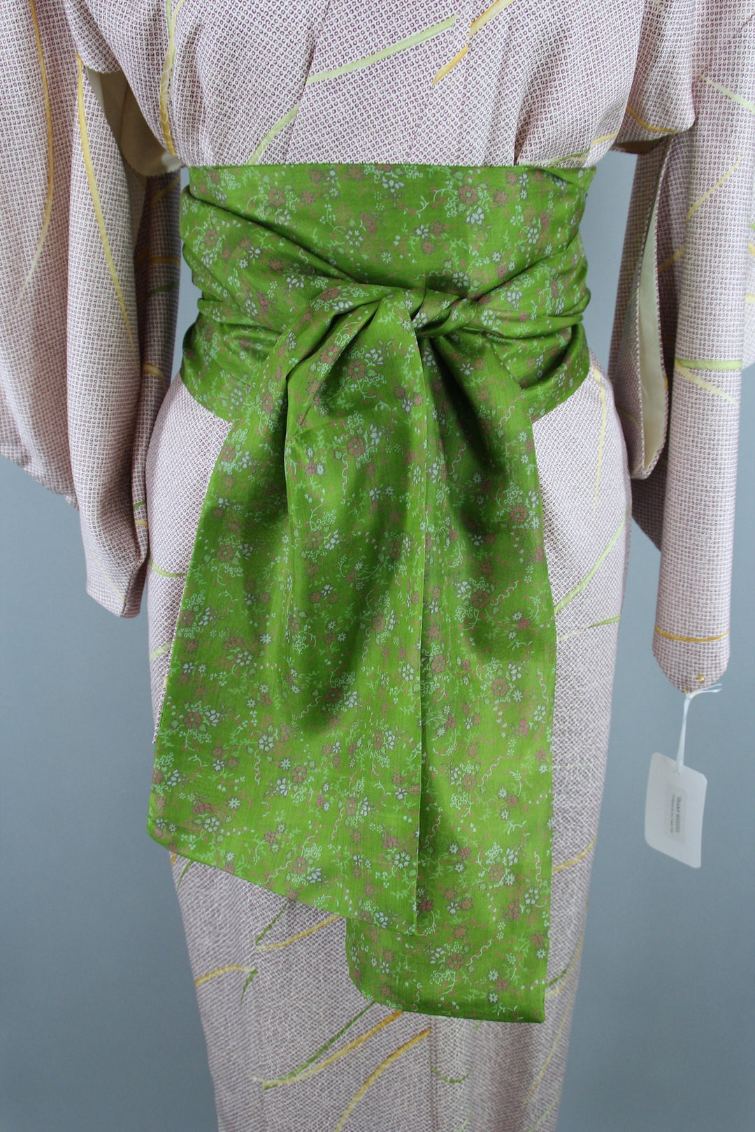 1960s Vintage Silk Kimono Robe in Purple Shibori Print - ThisBlueBird