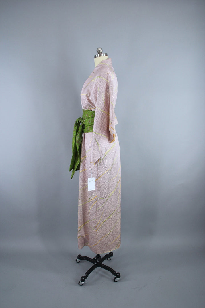 1960s Vintage Silk Kimono Robe in Purple Shibori Print - ThisBlueBird