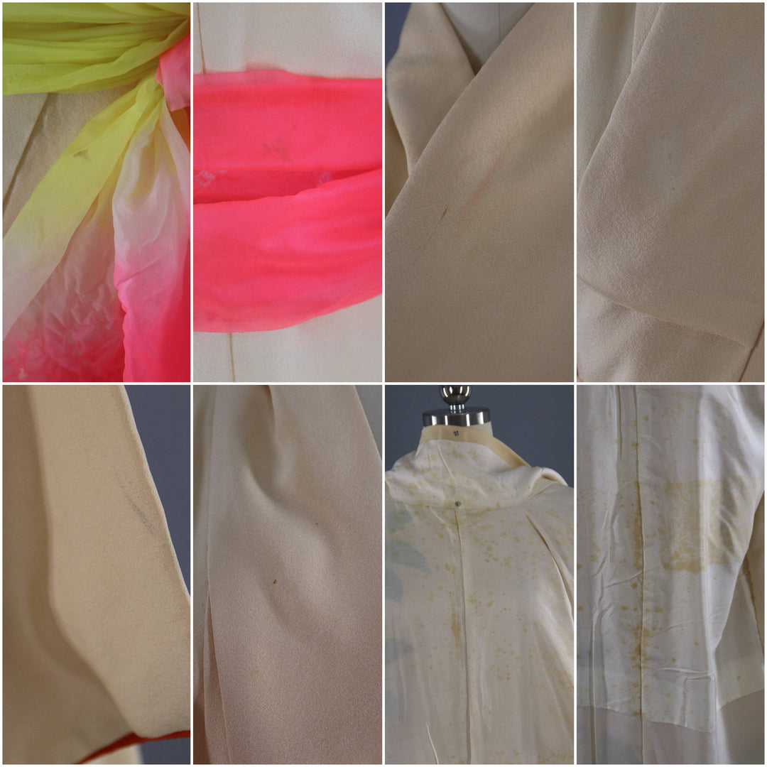 1960s Vintage Silk Kimono Robe / Ivory Pink Floral - ThisBlueBird