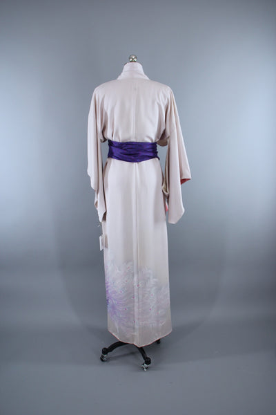 1960s Vintage Silk Kimono Robe / Lavender Purple Peacock - ThisBlueBird