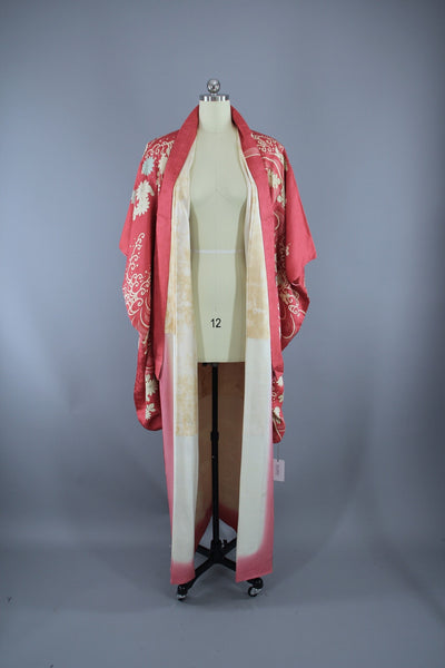 1960s Vintage Silk Kimono Robe / Mauve Pink Floral Furisode - ThisBlueBird