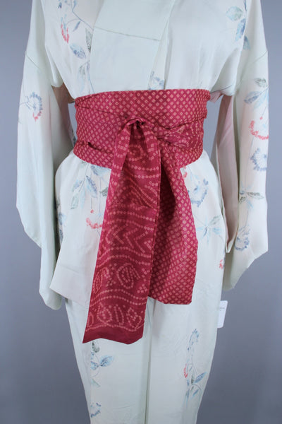 1960s Vintage Silk Kimono Robe / Pale Blue & Pink Floral - ThisBlueBird