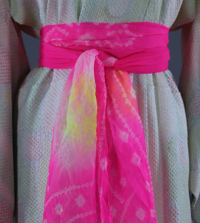 1960s Vintage Silk Kimono Robe / Pastel Pink & Green Shibori - ThisBlueBird