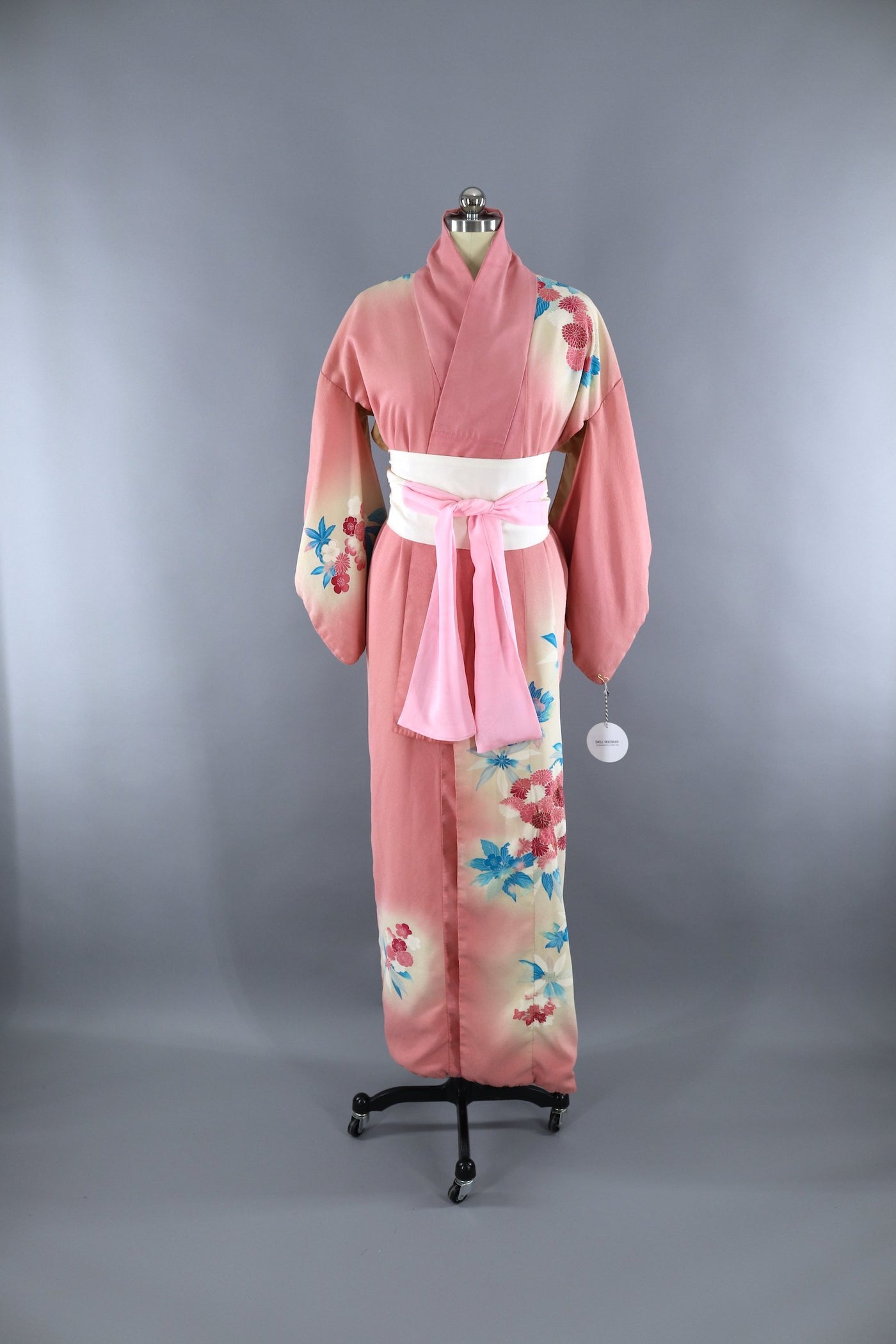 1960s Vintage Silk Kimono Robe / Pink Floral Print - ThisBlueBird