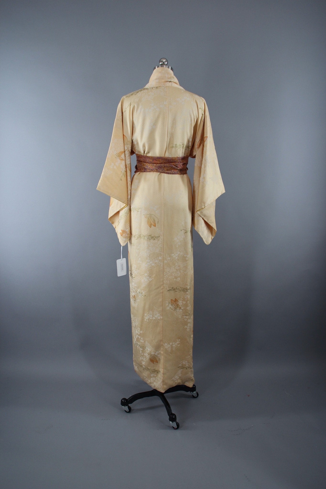 1960s Vintage Silk Kimono Robe with Buttercream Yellow Butterfly Novelty Print - ThisBlueBird
