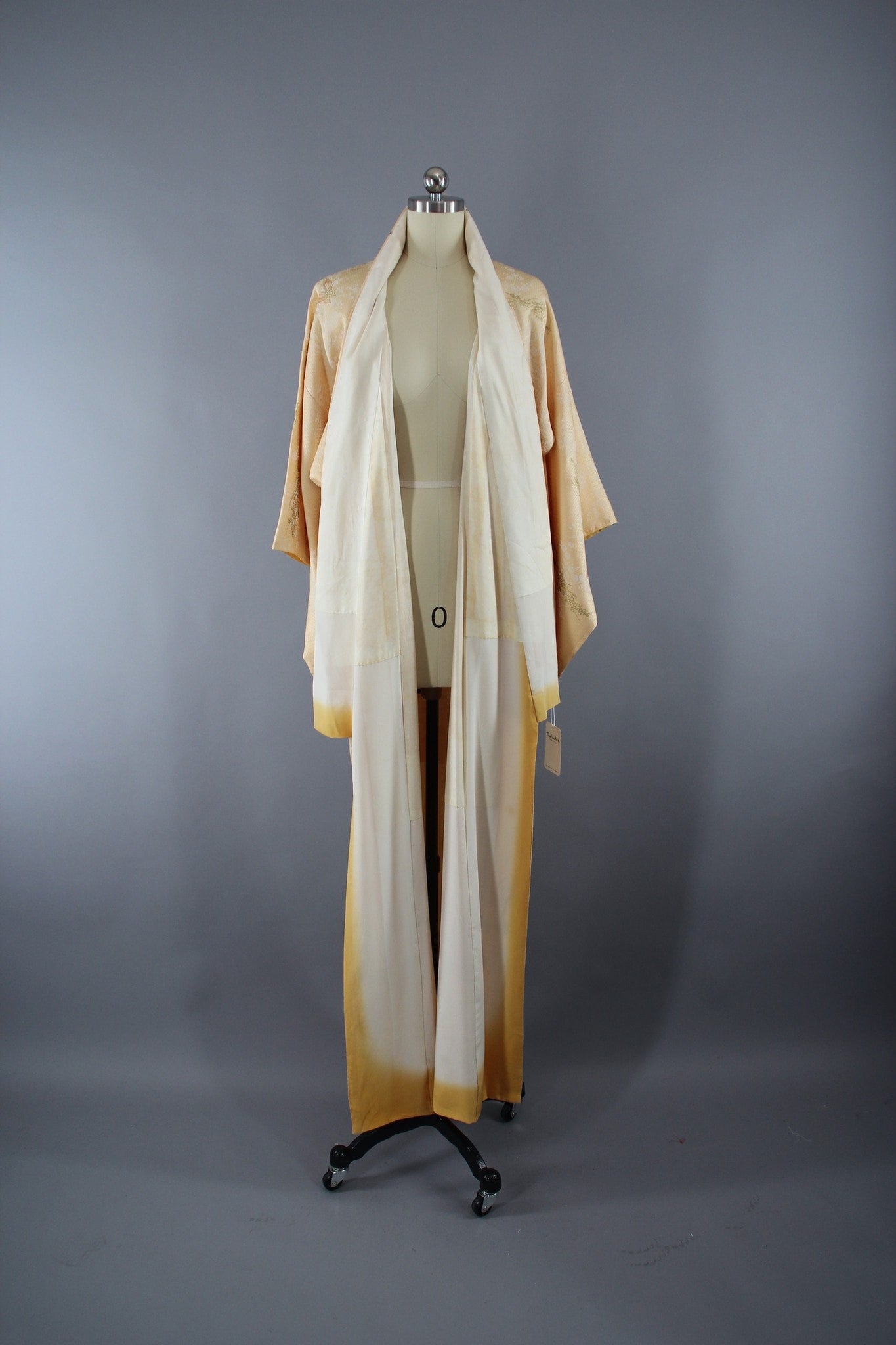 1960s Vintage Silk Kimono Robe with Buttercream Yellow Butterfly Novelty Print - ThisBlueBird