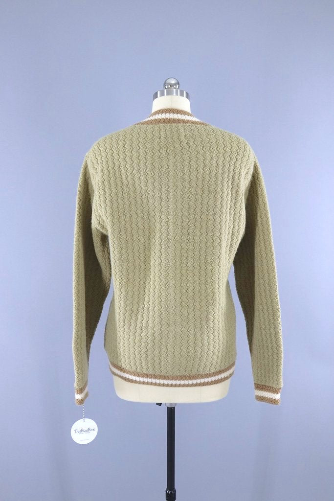 1960s Vintage Tan Wool Zip Front Cardigan Sweater-ThisBlueBird