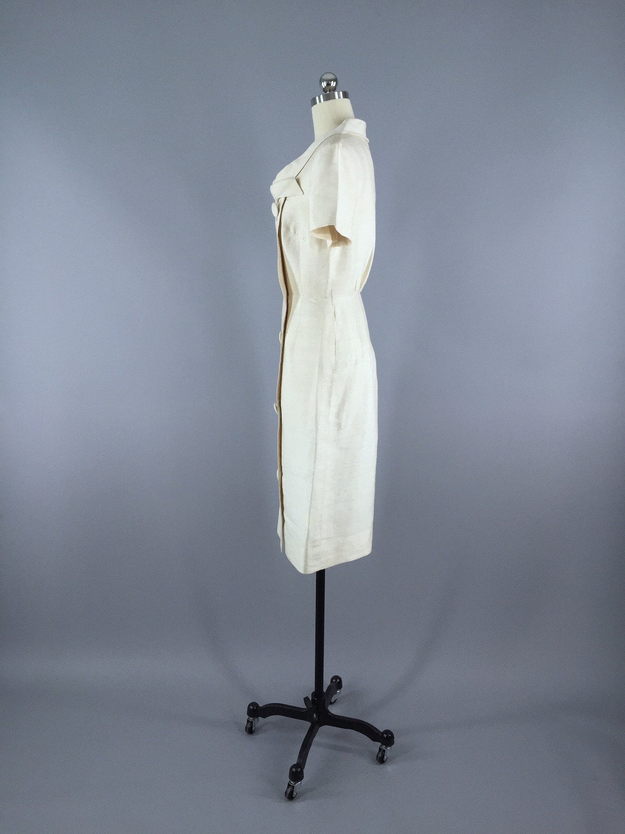 1960s Vintage White Thai Silk Dress - ThisBlueBird