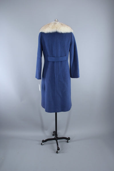 1960s Vintage Windsor Blue Wool Coat with Fox Fur Collar - ThisBlueBird