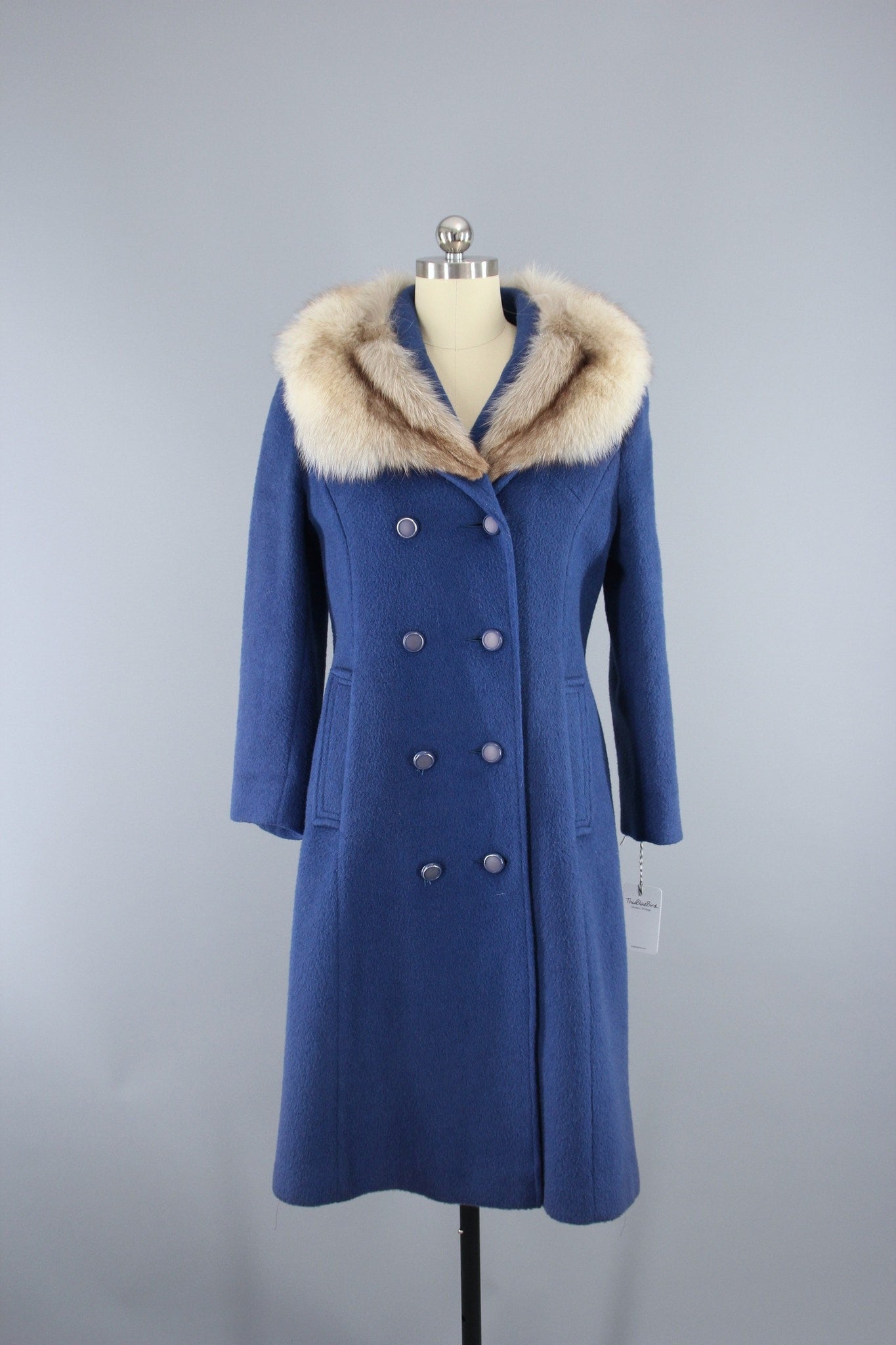 1960s Vintage Windsor Blue Wool Coat with Fox Fur Collar - ThisBlueBird