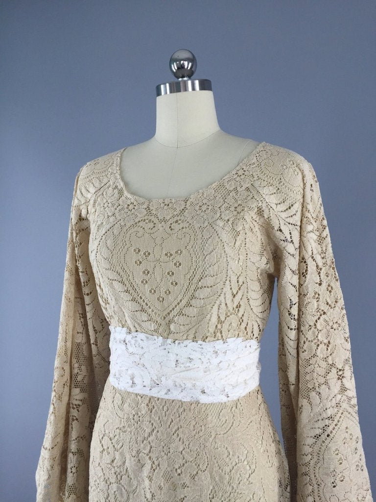 1970s Vintage Crochet Lace Bohemian Wedding Dress – ThisBlueBird