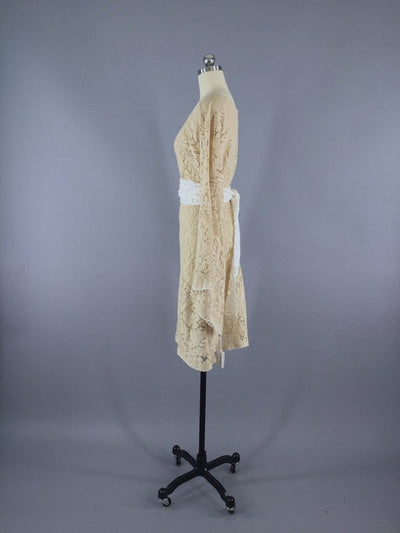 1970s Vintage Crochet Lace Bohemian Wedding Dress - ThisBlueBird