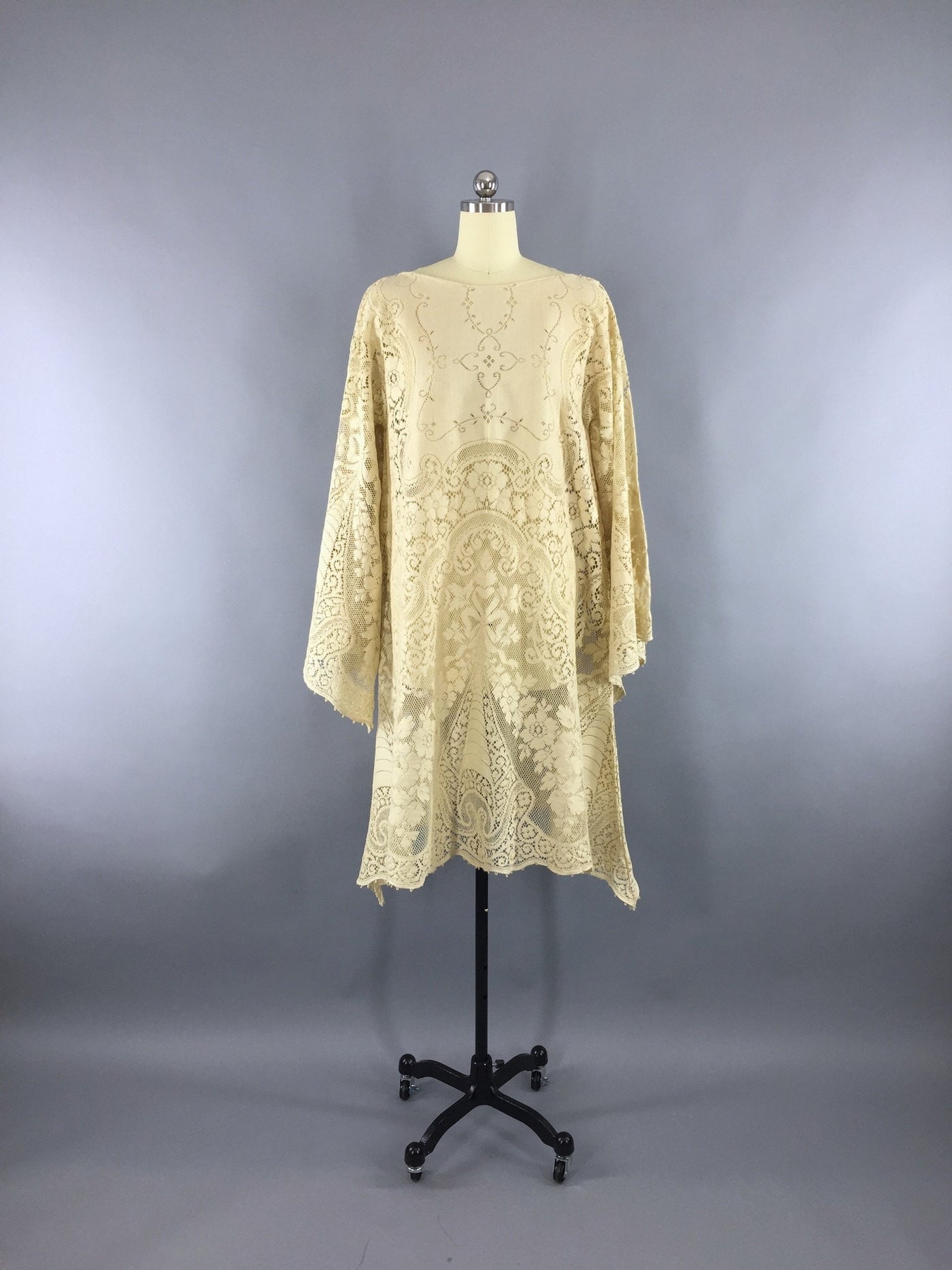 1970s Vintage Bohemian Hippie Lace Wedding Dress - ThisBlueBird