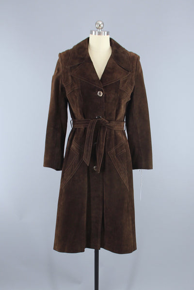 1970s Vintage Brown Suede Trench Coat - ThisBlueBird