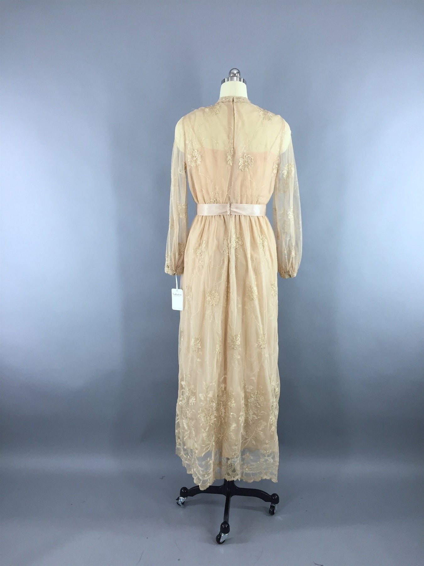 1970s Vintage Gold Lace Embroidered Maxi Dress – ThisBlueBird