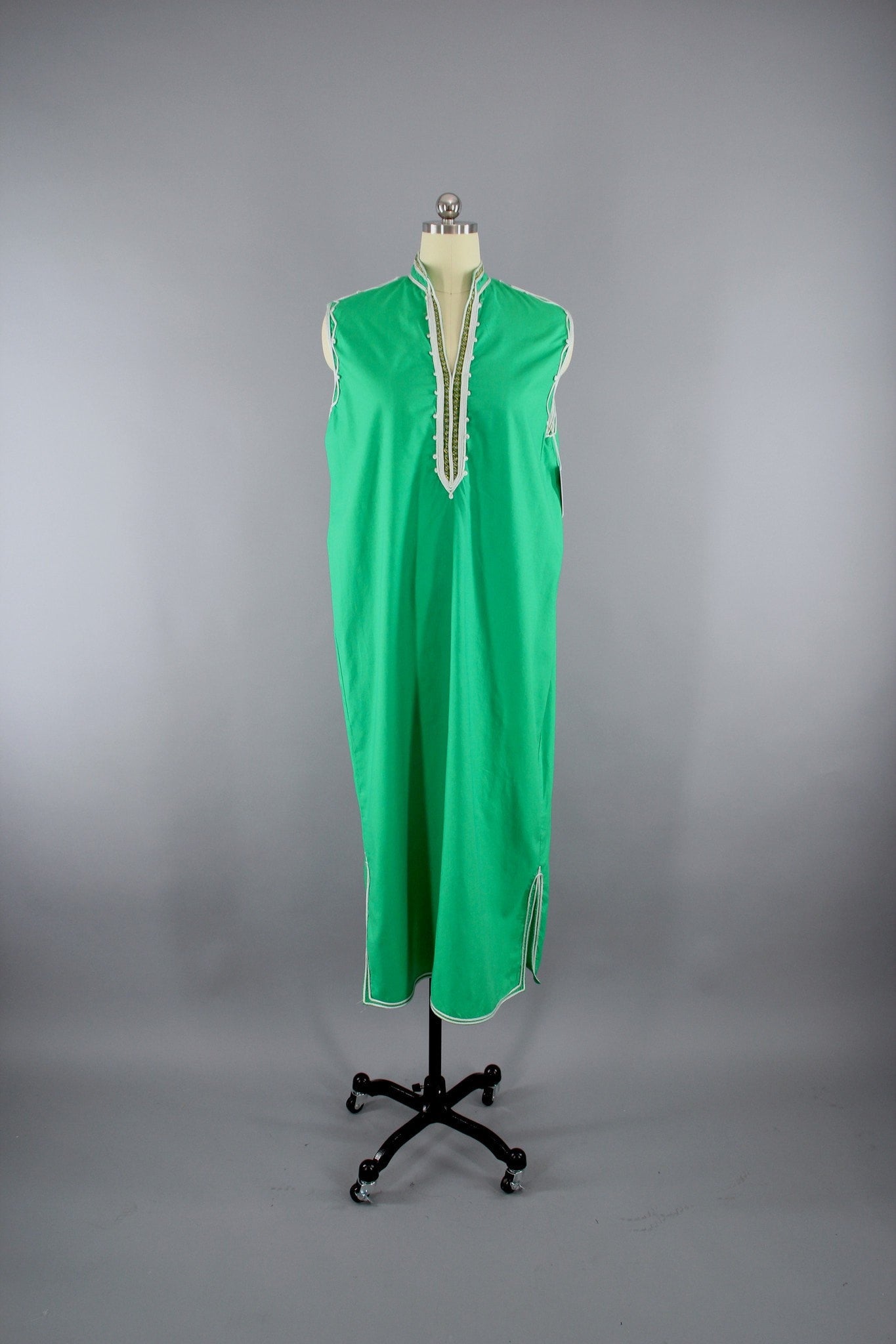 1970s Vintage Green Morocco Caftan Maxi Dress - ThisBlueBird