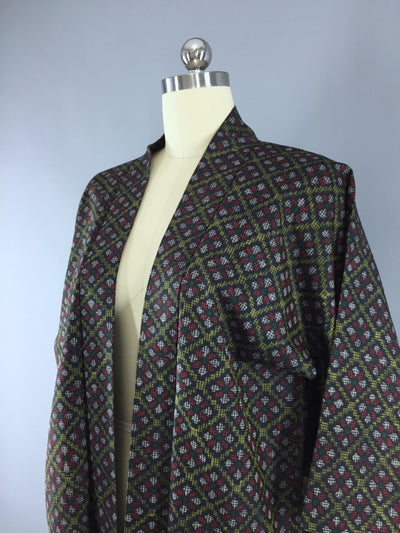 1970s Vintage Haori Kimono Cardigan Jacket in Black Ikat - ThisBlueBird