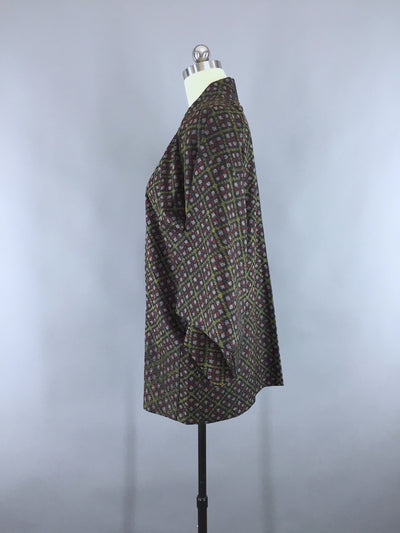 1970s Vintage Haori Kimono Cardigan Jacket in Black Ikat - ThisBlueBird